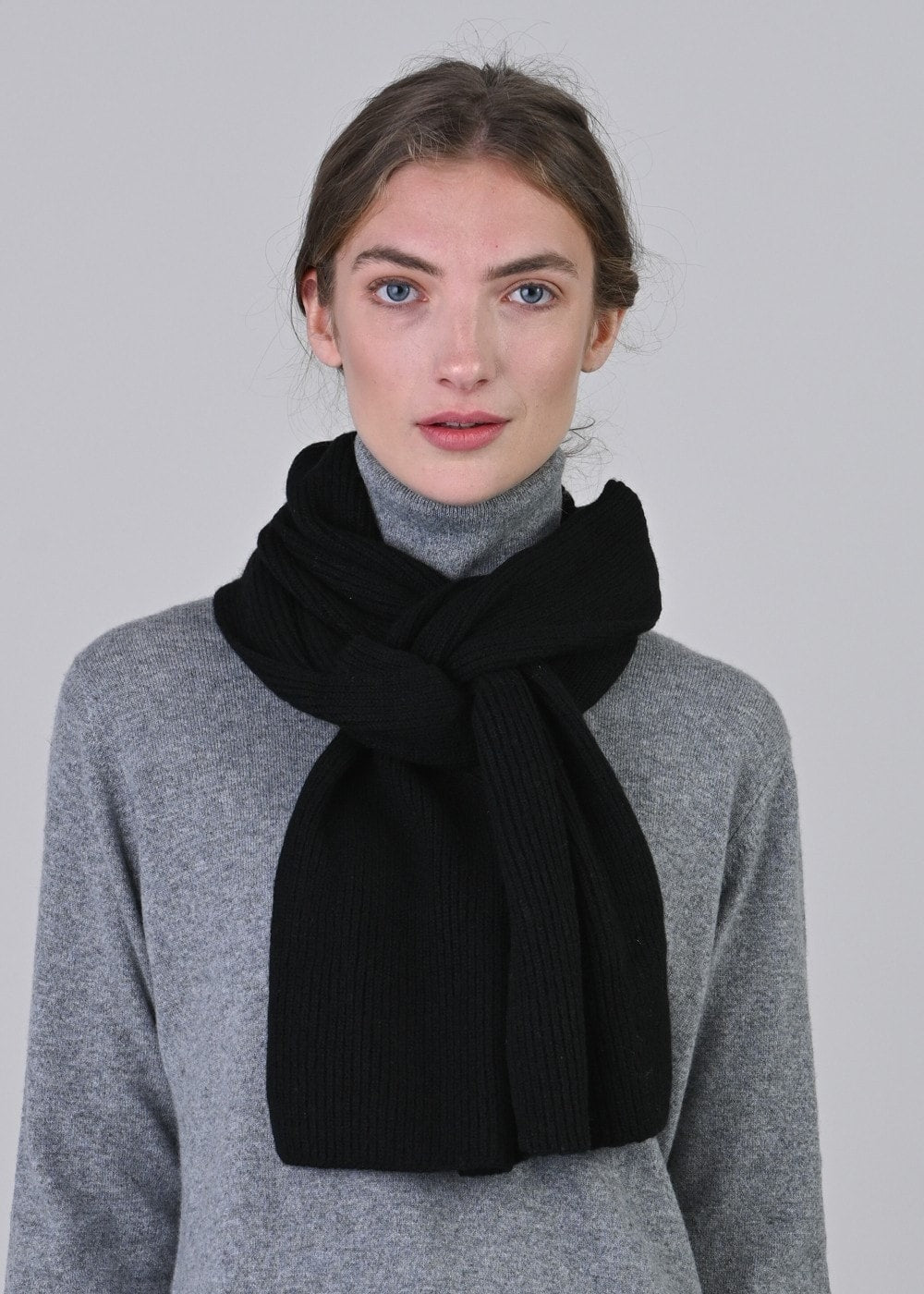 Cashmere Ribbed Scarf - Black - 0