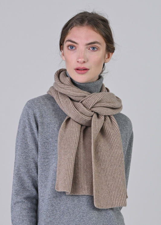 Cashmere Ribbed Scarf - Dark Natural - 0