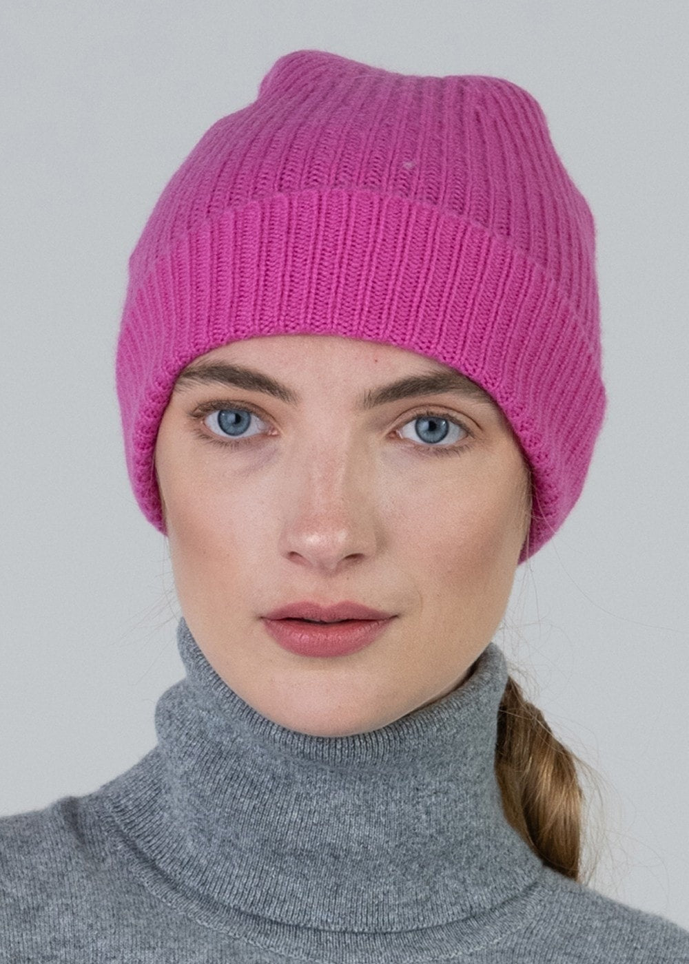 Cashmere Ribbed Hat - Infra Pink - 1