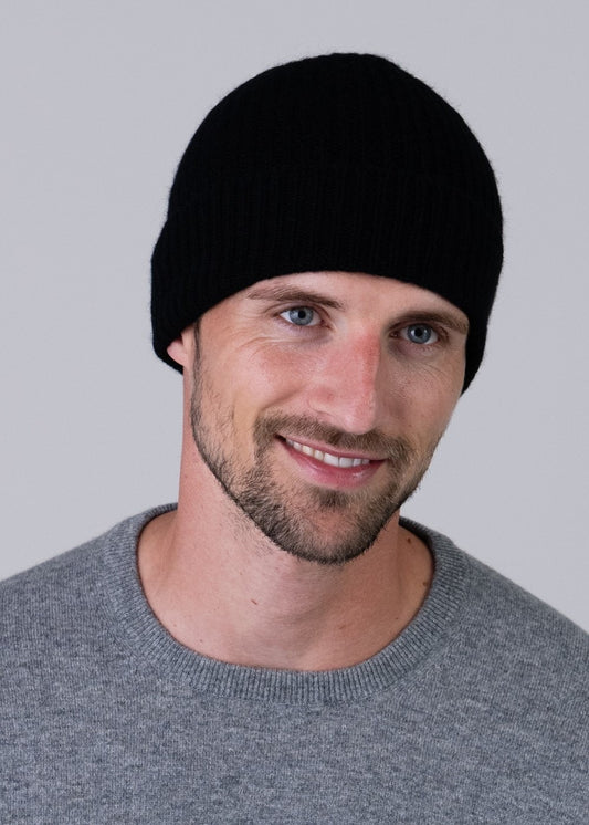 Cashmere Ribbed Hat - Navy - 1