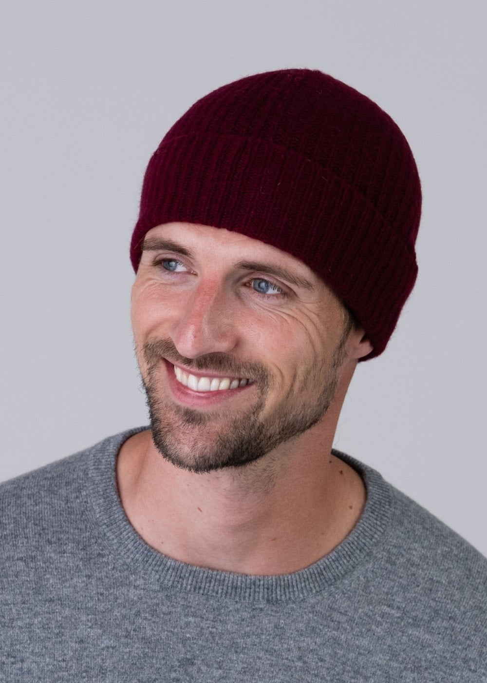 Cashmere Ribbed Hat - Claret - 1