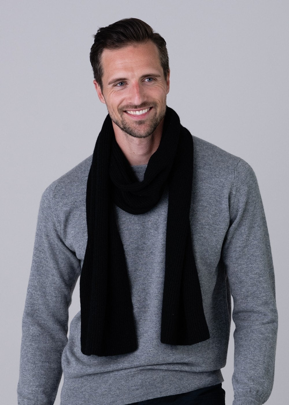 Cashmere Ribbed Scarf - Black - 0