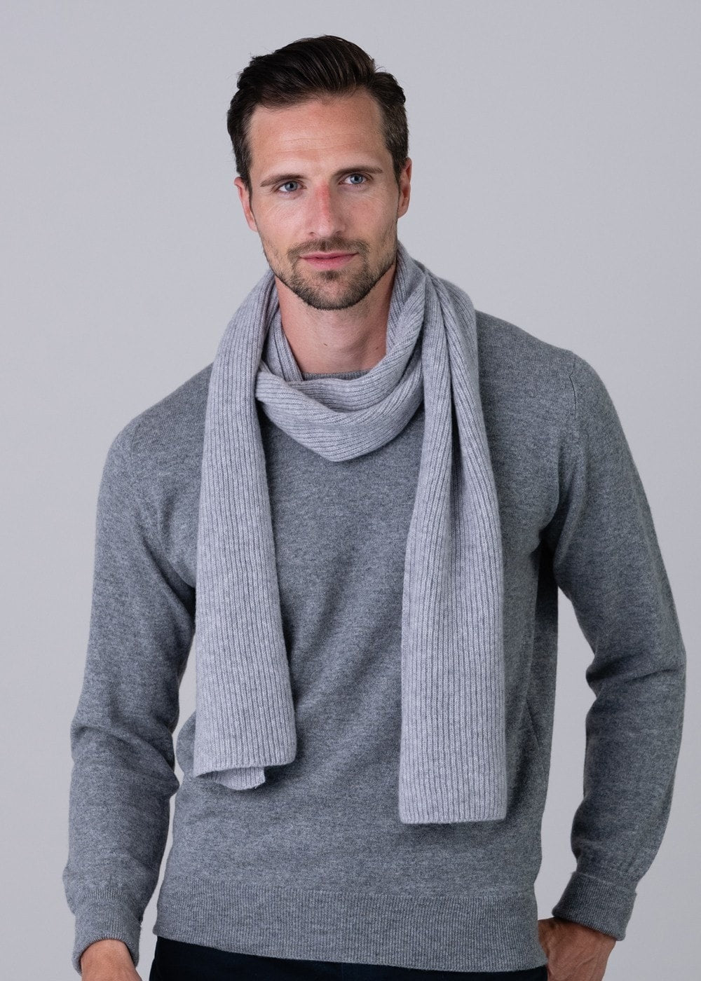 Cashmere Ribbed Scarf - Flannel - 0