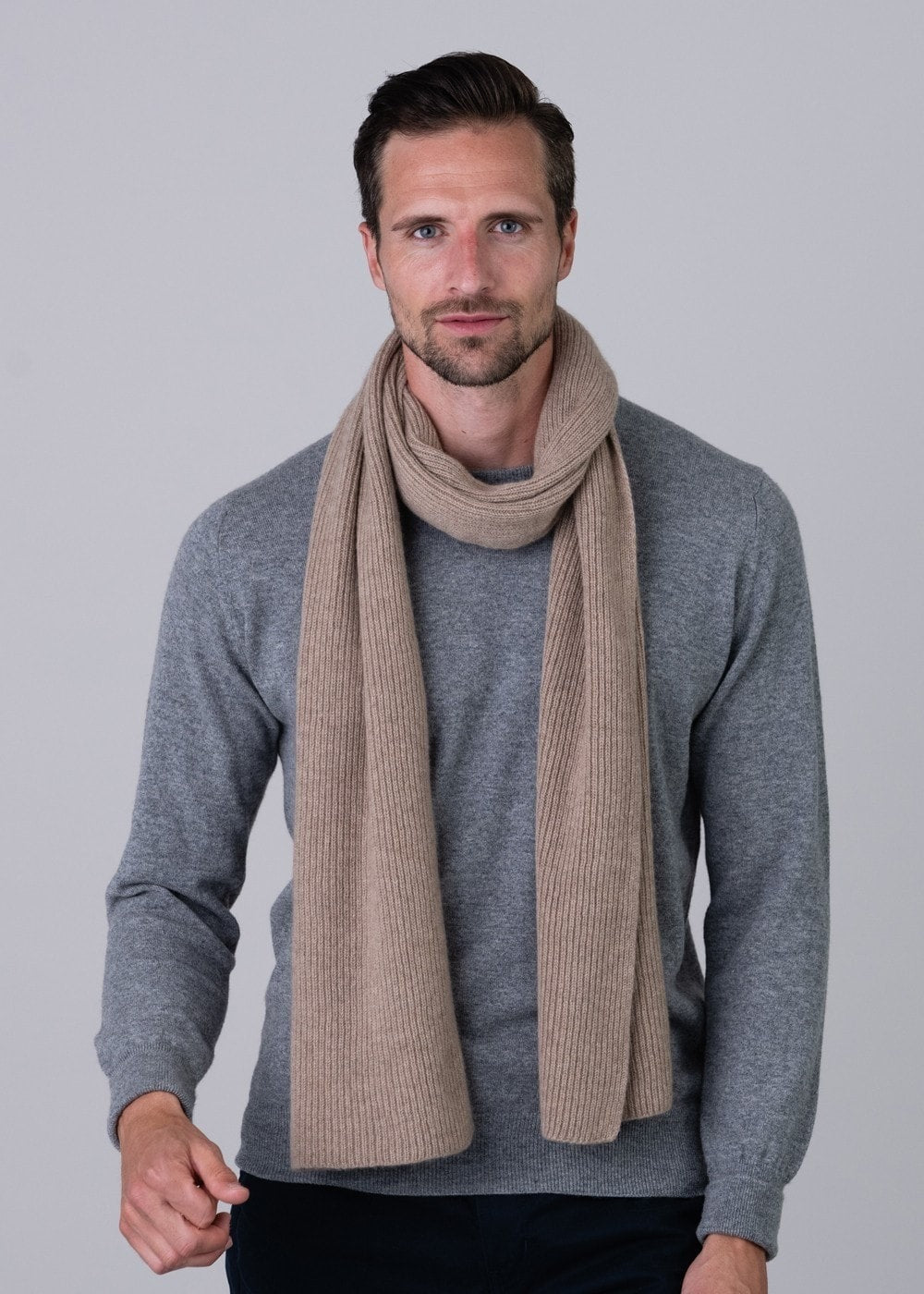 Cashmere Ribbed Scarf - Dark Natural - 0