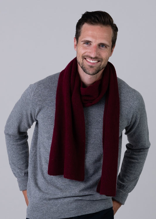 Cashmere Ribbed Scarf - Claret - 0