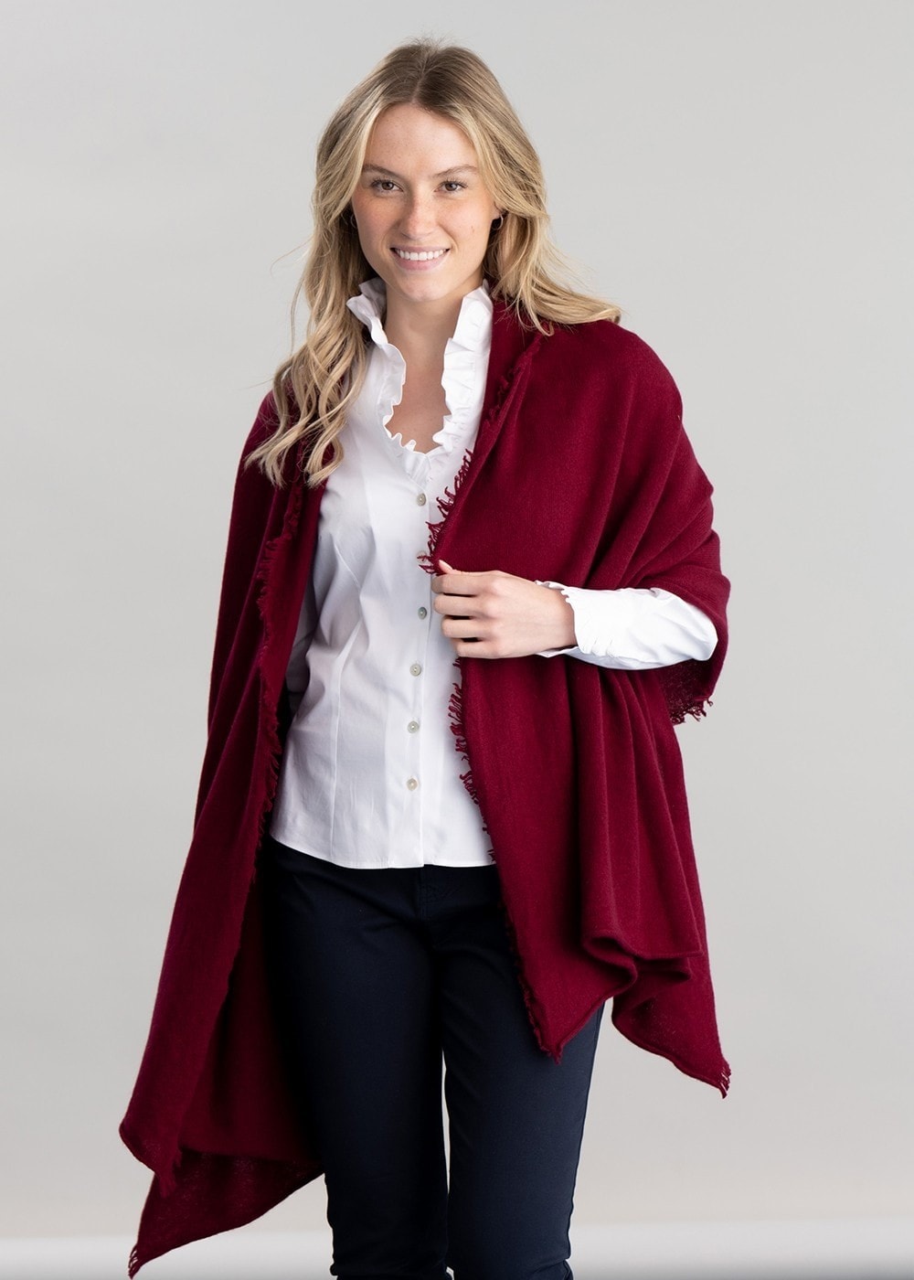 Poppy Cashmere Wrap - Claret - 3