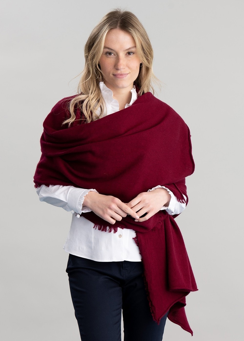 Poppy Cashmere Wrap - Claret - 5