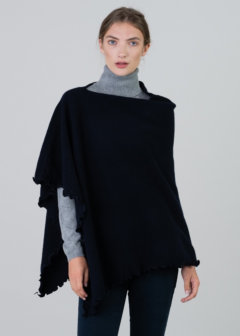 Lindsey Lambswool Poncho - Navy - 2