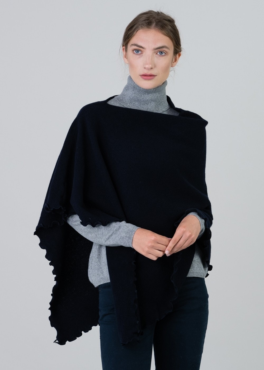 Lindsey Lambswool Poncho - Navy - 3