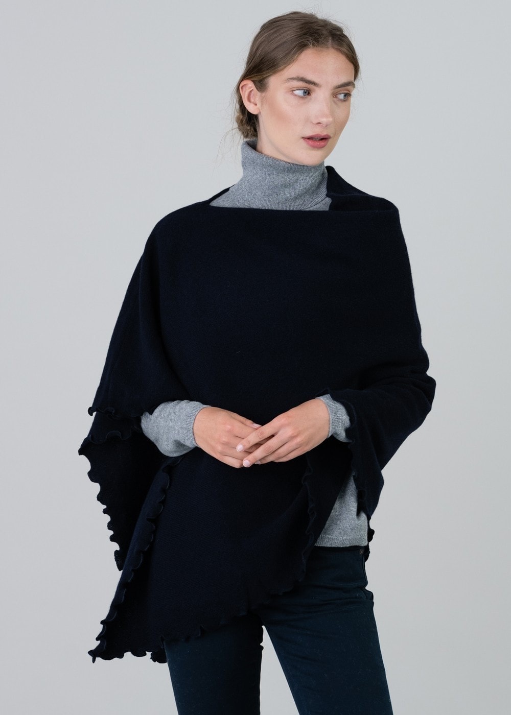 Lindsey Lambswool Poncho - Navy - 4