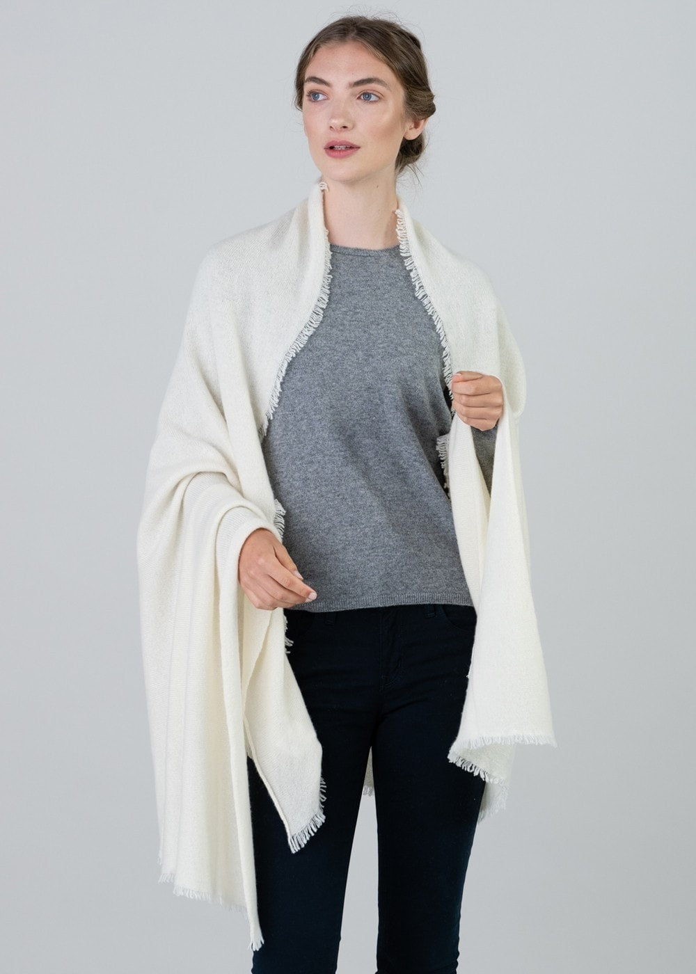 Poppy Cashmere Wrap - White Undyed - 2