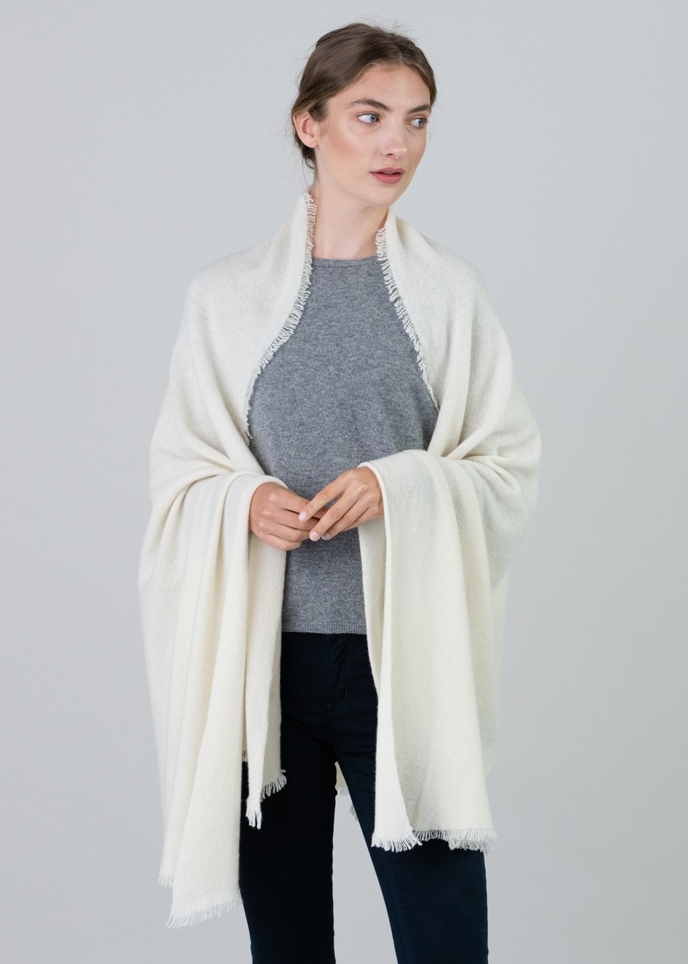 Poppy Cashmere Wrap - White Undyed - 3