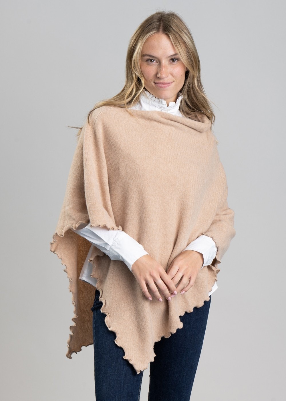 Lindsey Lambswool Poncho - Oatmeal - 1