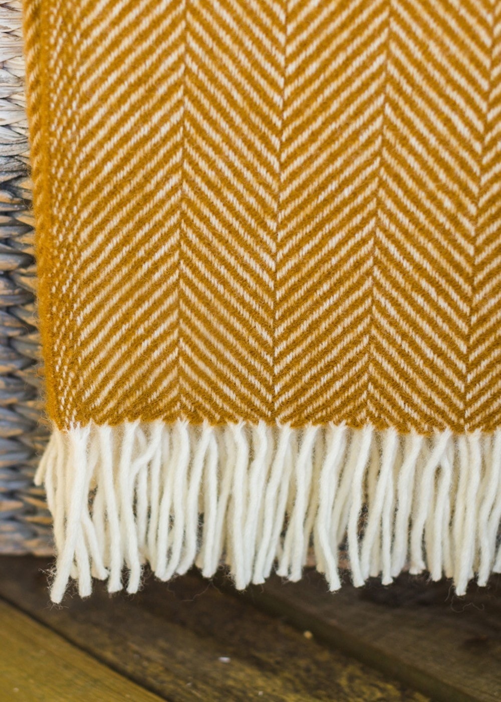 Fortrose Fishbone Throw - English Mustard - 1