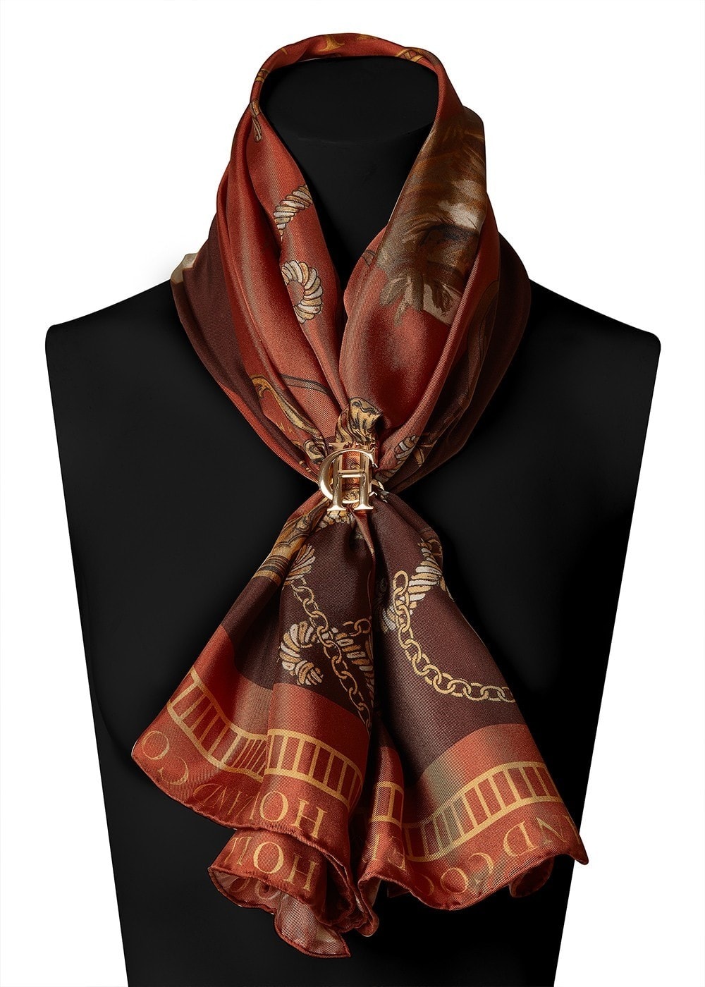 Regal Horse Silk Scarf - Caramel - 2