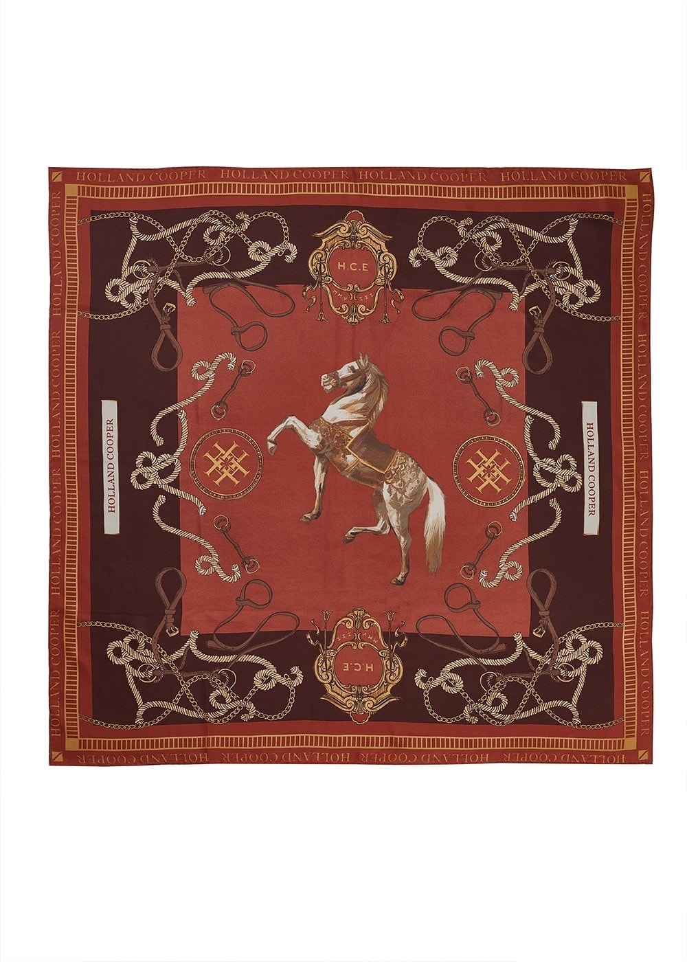 Regal Horse Silk Scarf - Caramel - 3