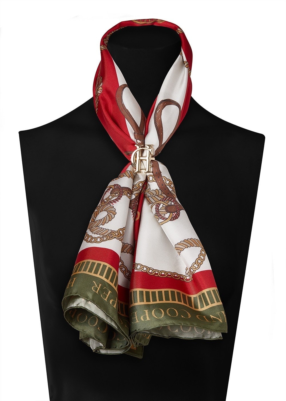 Regal Horse Silk Scarf - Racing Green & Heritage Red - 2