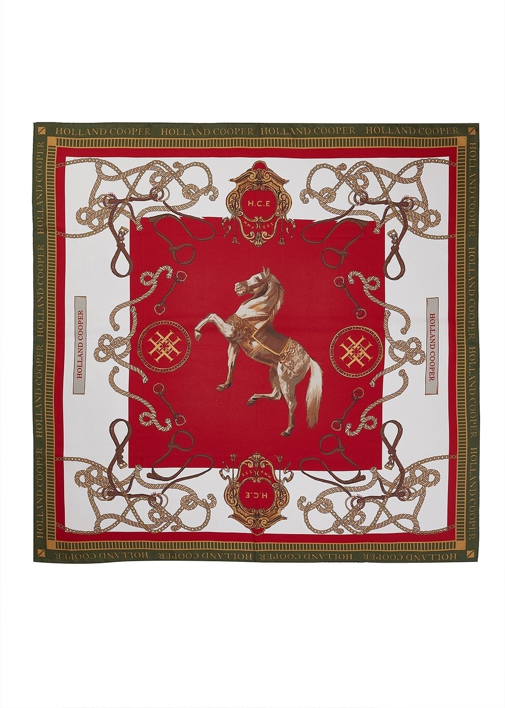 Regal Horse Silk Scarf - Racing Green & Heritage Red - 3