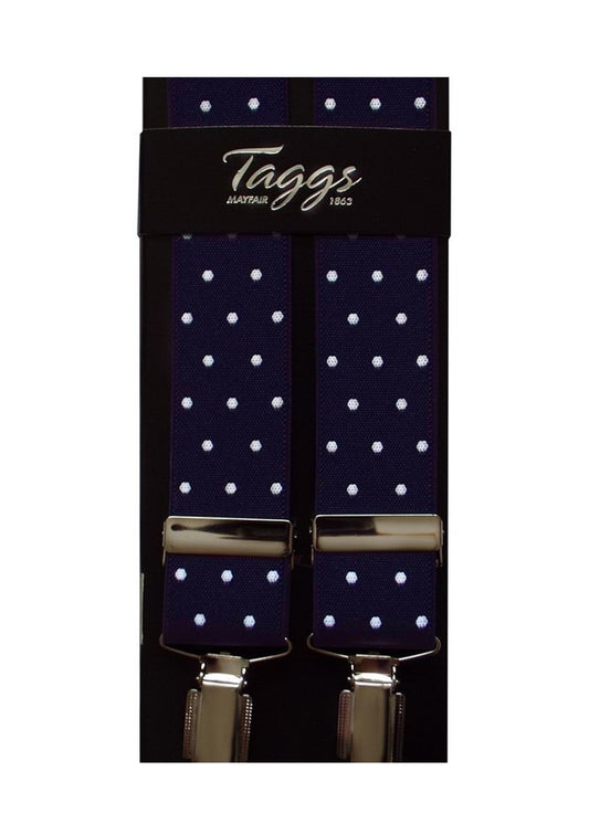 Polka Dot Clip Braces - Navy and White - 0