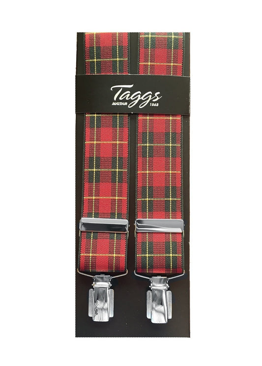 Tartan Clip Braces - Red and Yellow - 0