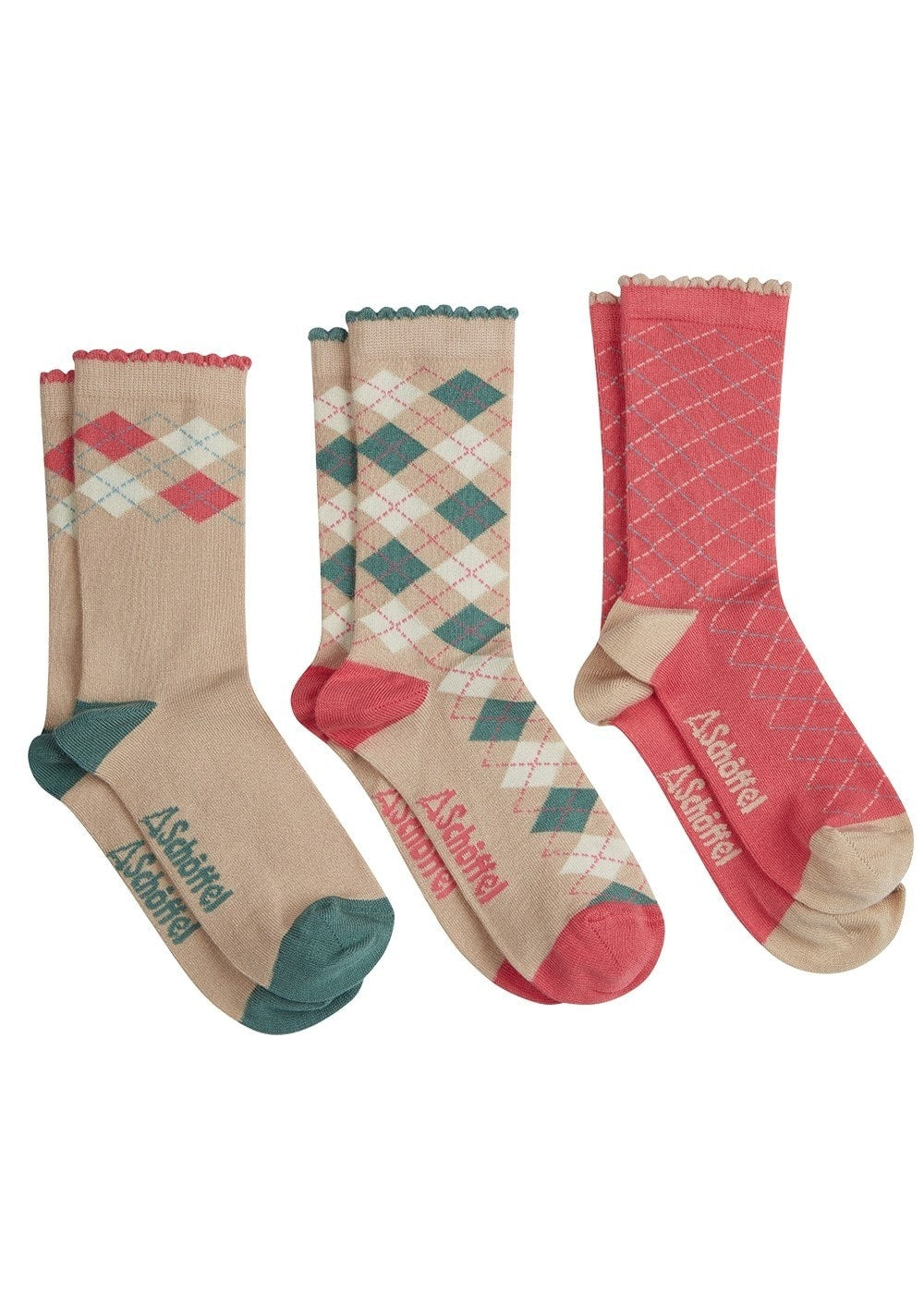 Bamboo Socks  (Box of 3) - Dusky Pink Argyle - 1