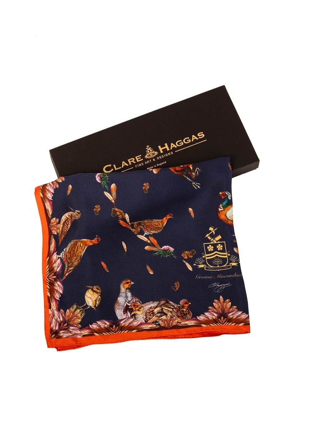 Grouse Misconduct Medium Silk Scarf - Navy and Seville - 3