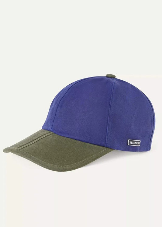 Marham Waterproof Oiled Canvas Cap - Navy and Olive - 1