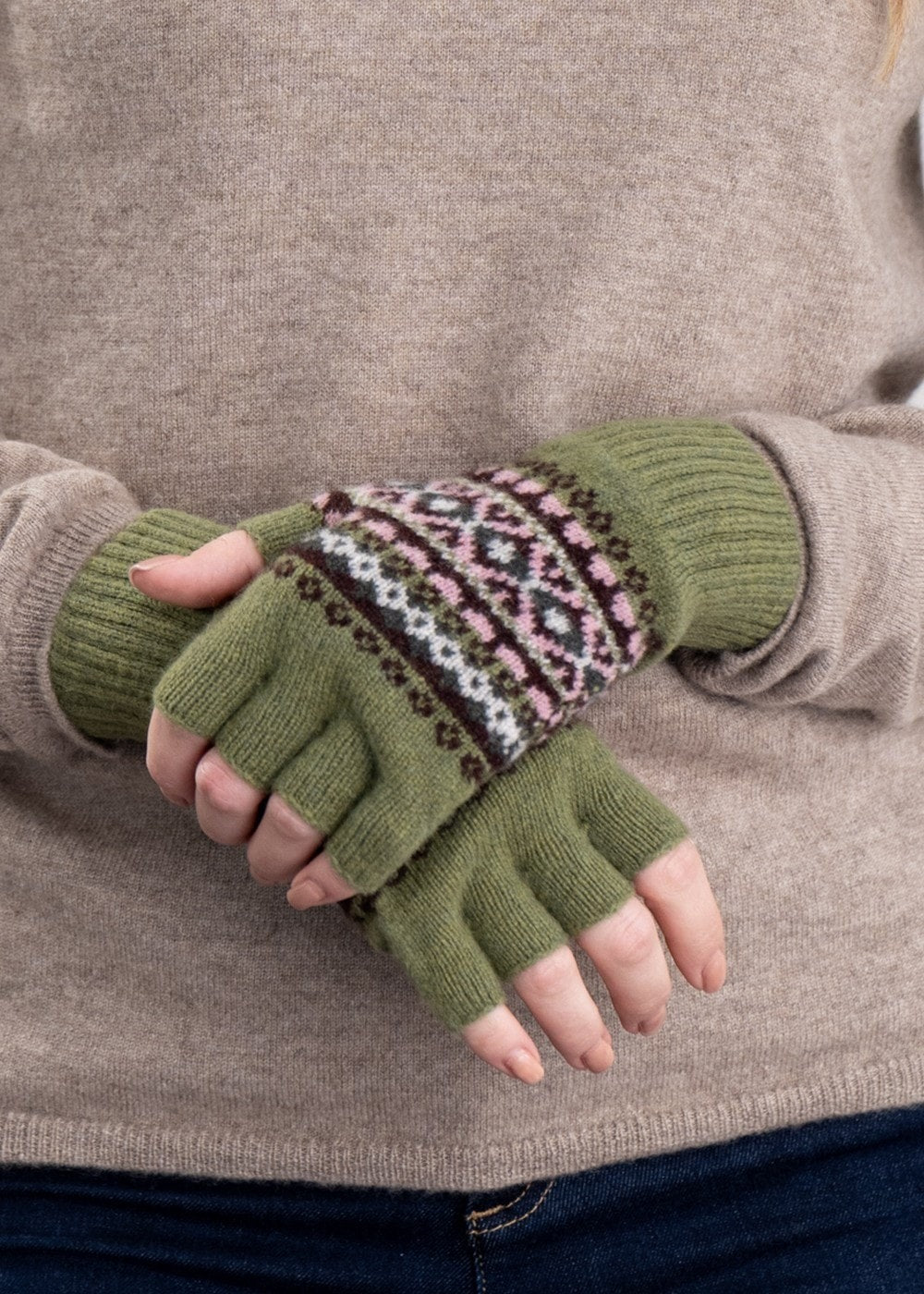 Alba Lambswool Fingerless Gloves - Juniper - 2