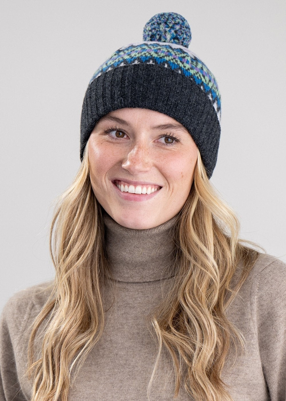 Hattie Lambswool Bobble Beanie - Smoke - 3