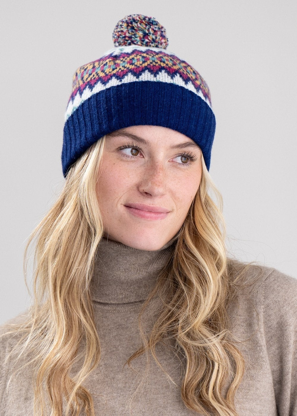 Hattie Lambswool Bobble Beanie - Starnight - 1