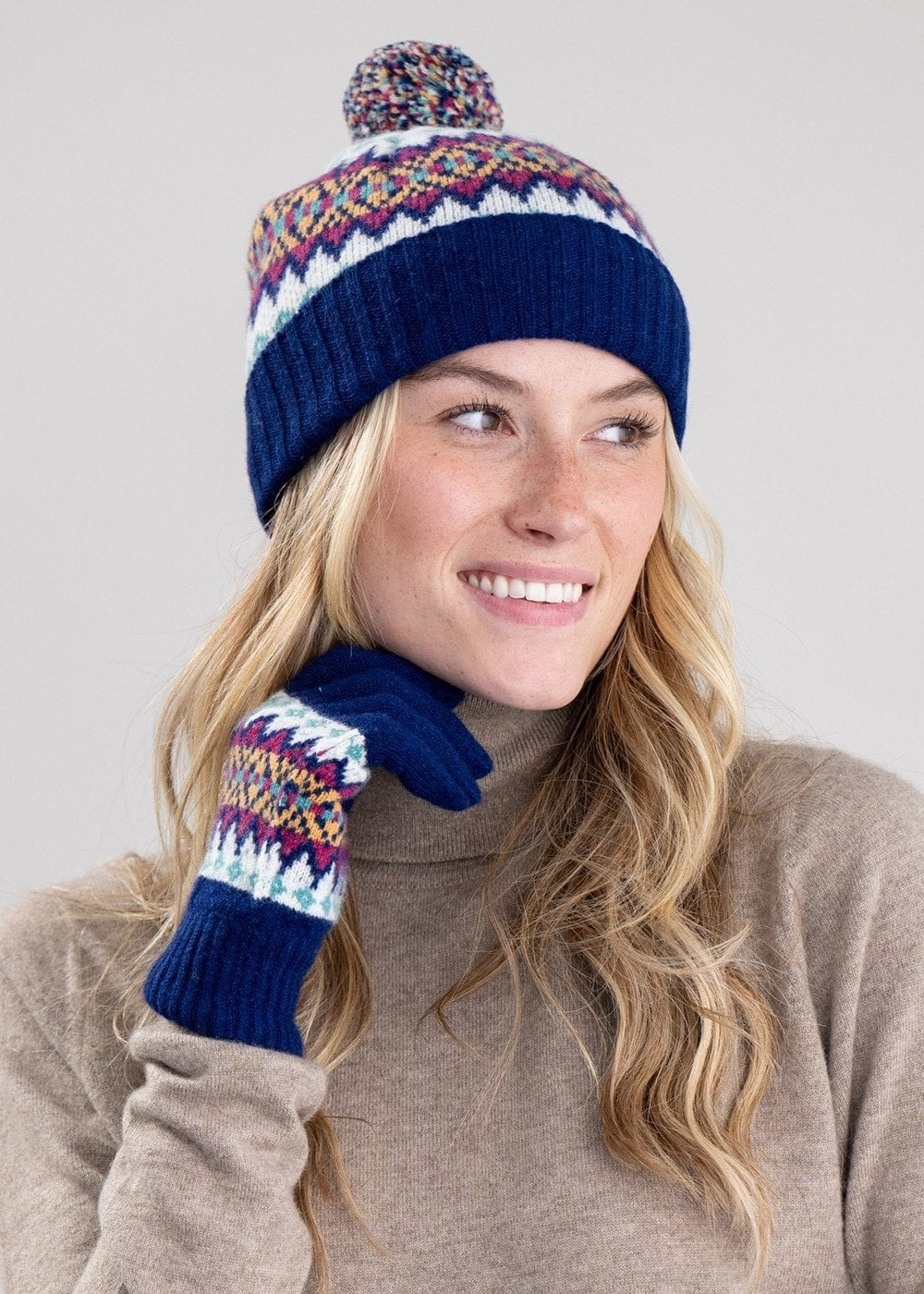 Hattie Lambswool Bobble Beanie - Starnight - 3