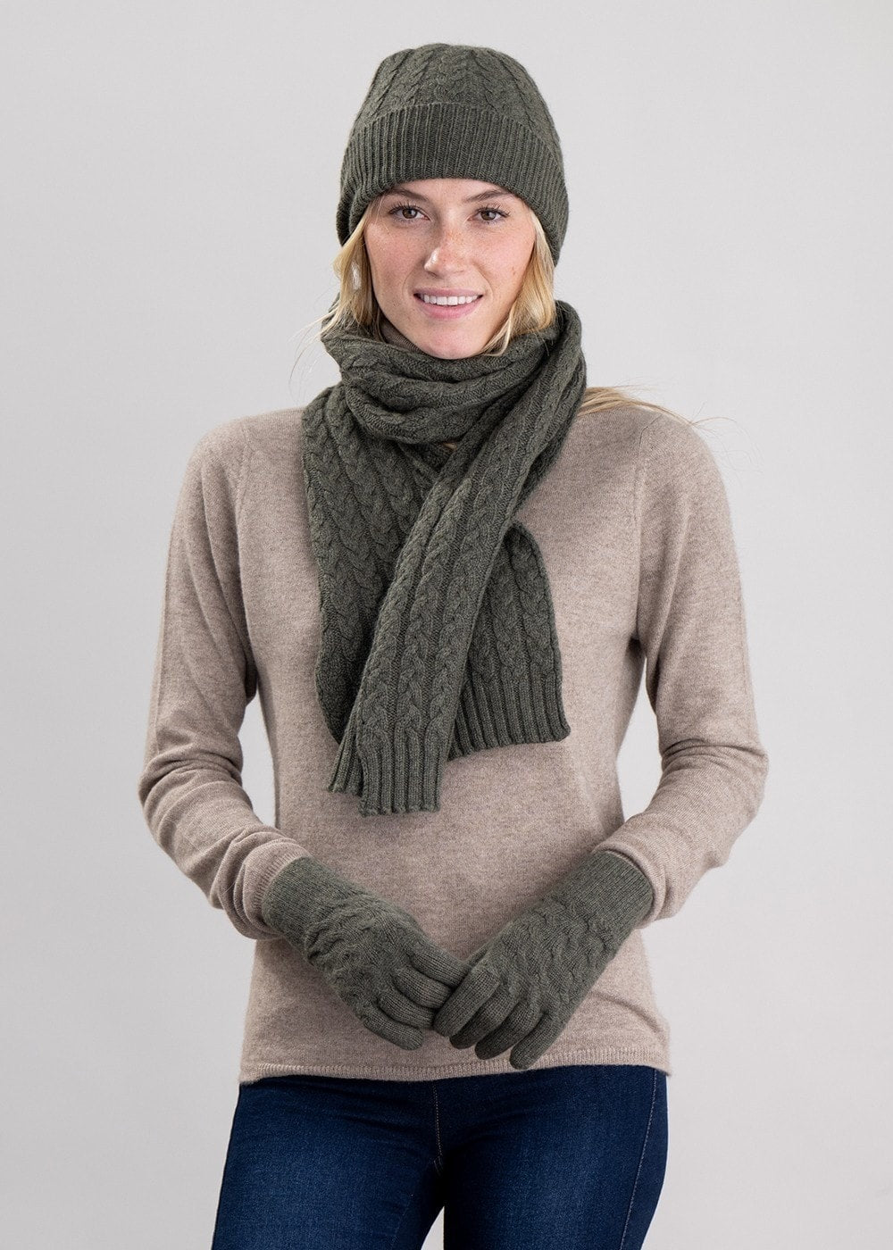 Cashmere Cable Hat - Loden Mix - 2