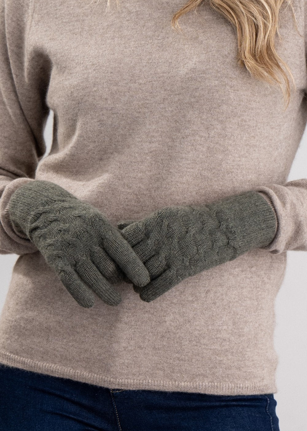 Cashmere Cable Gloves - Loden Mix - 2