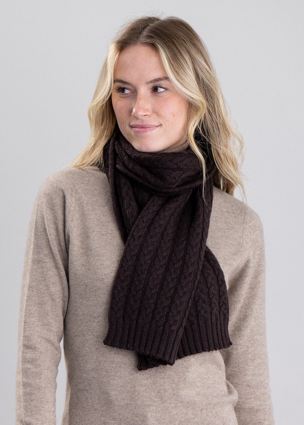 Cashmere Cable Scarf - Ebony - 0