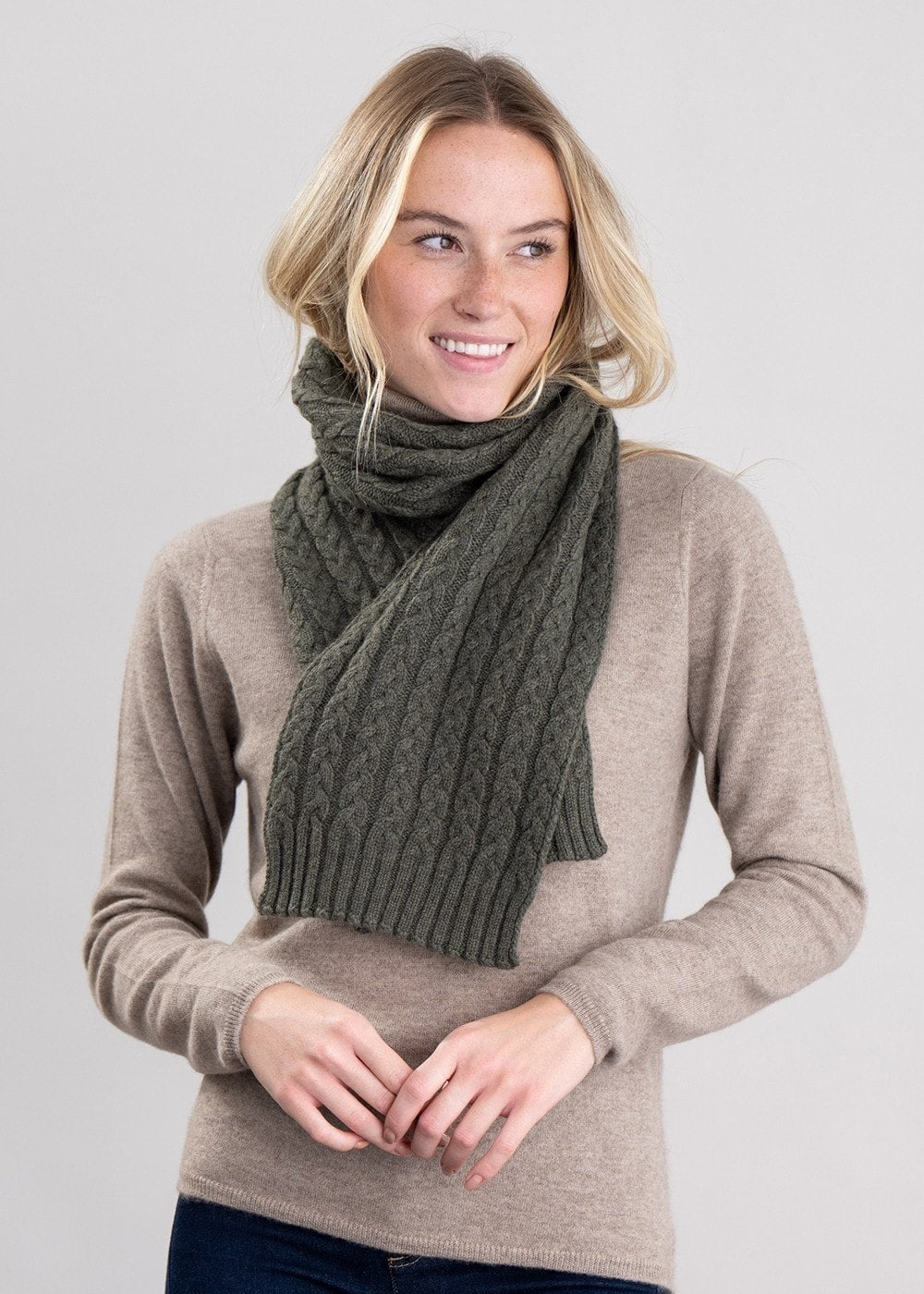 Cashmere Cable Scarf - Loden Mix - 0