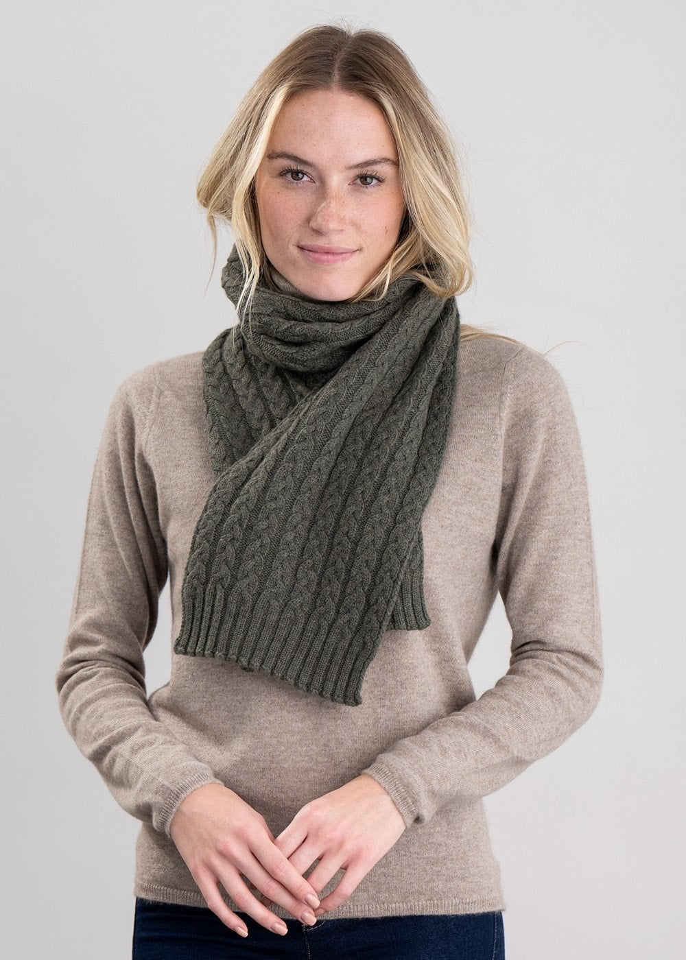 Cashmere Cable Scarf - Loden Mix - 2