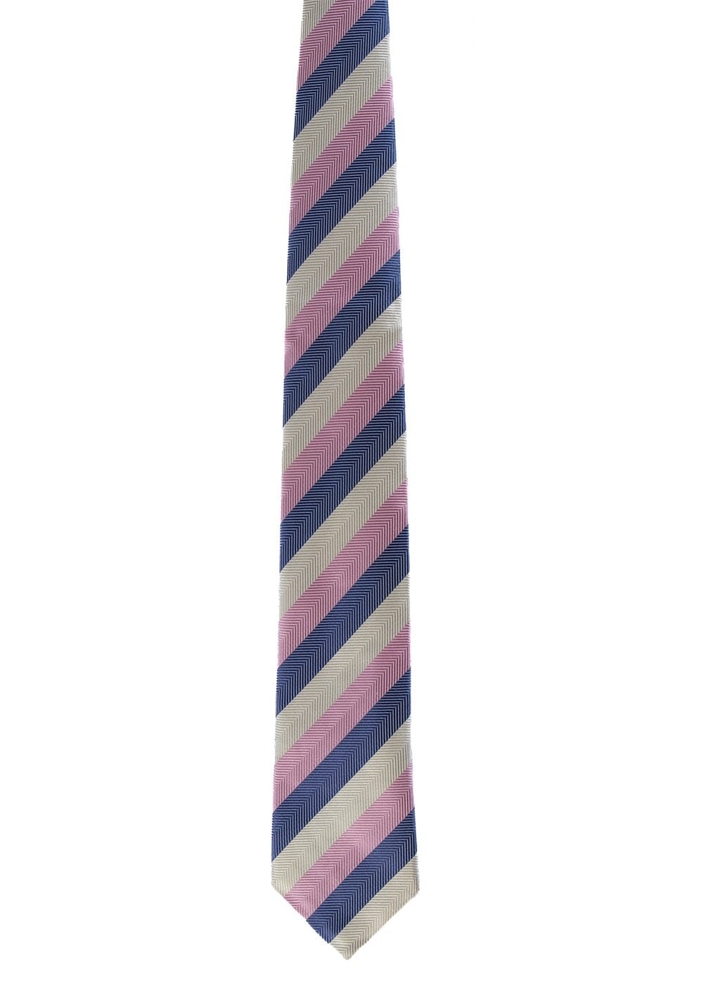 Minto Tie - Navy, Baby Pink and Cream Stripe - 0