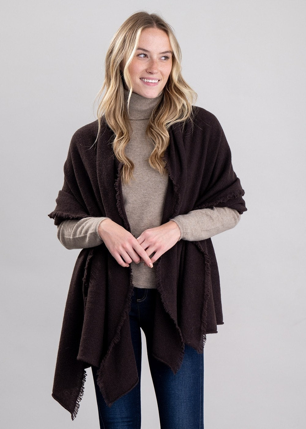 Poppy Cashmere Wrap - Ebony - 1