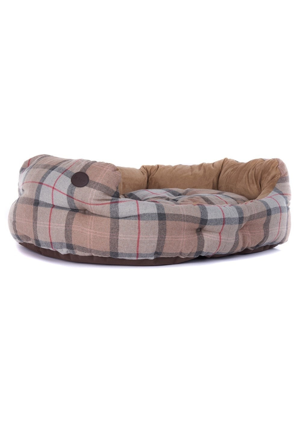 35in Luxury Dog Bed - Taupe and Pink Tartan - 0