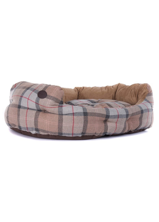 35in Luxury Dog Bed - Taupe and Pink Tartan - 0