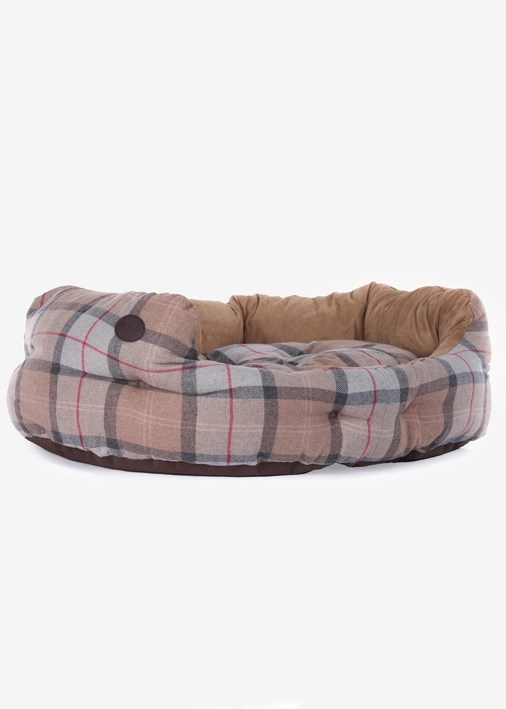 35in Luxury Dog Bed - Taupe and Pink Tartan - 2