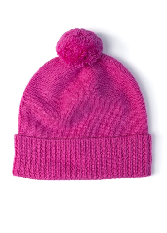 Briar Cashmere Pom Pom Beanie - Neon Rose - 1