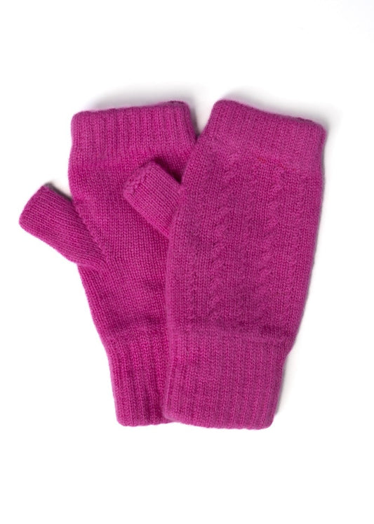 Briar Cashmere Fingerless Mittens - Neon Rose - 1