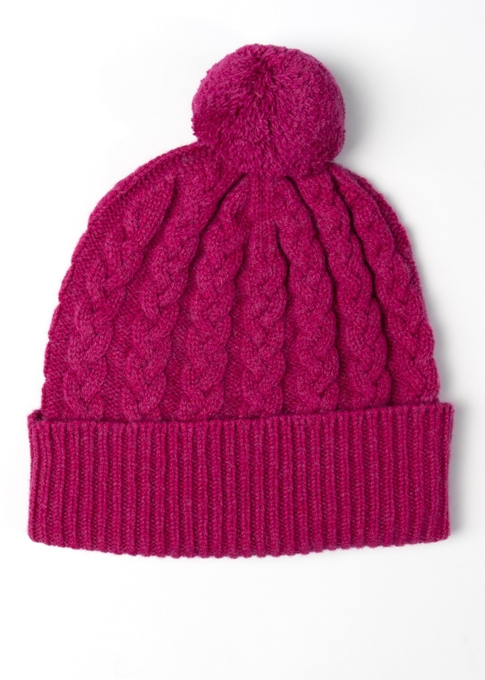 Fliss Lambswool Cable Pom Pom Beanie - Tyrian - 1