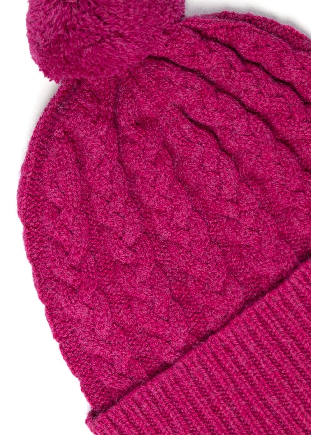 Fliss Lambswool Cable Pom Pom Beanie - Tyrian - 2