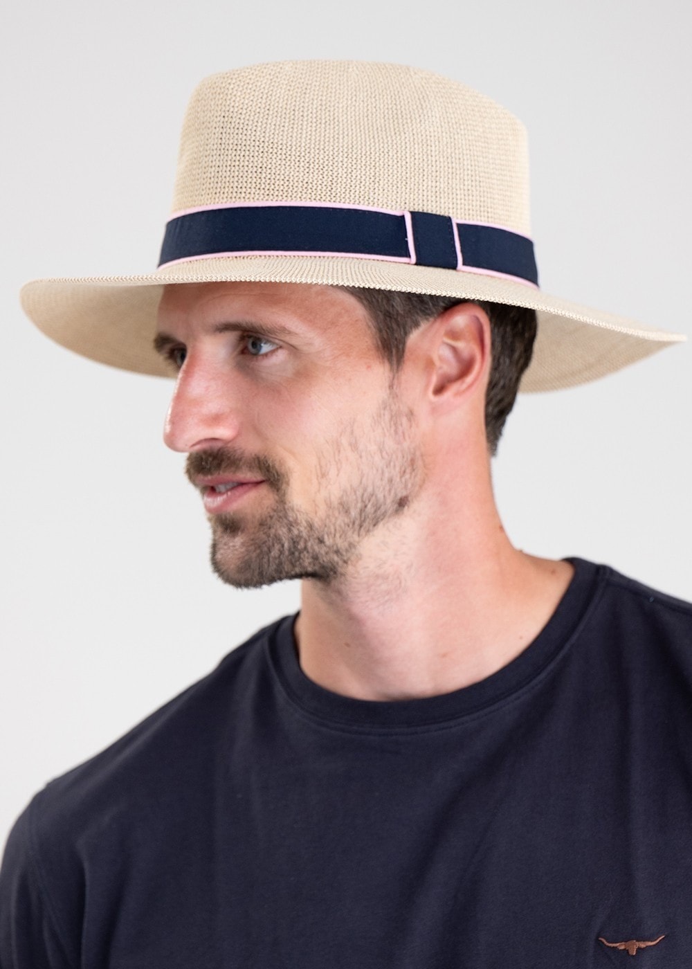 Porth Panama Hat - Navy and Pink Stripe - 1