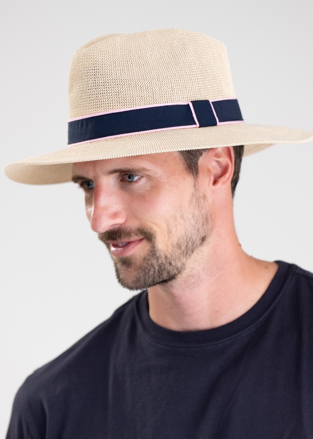 Porth Panama Hat - Navy and Pink Stripe - 2