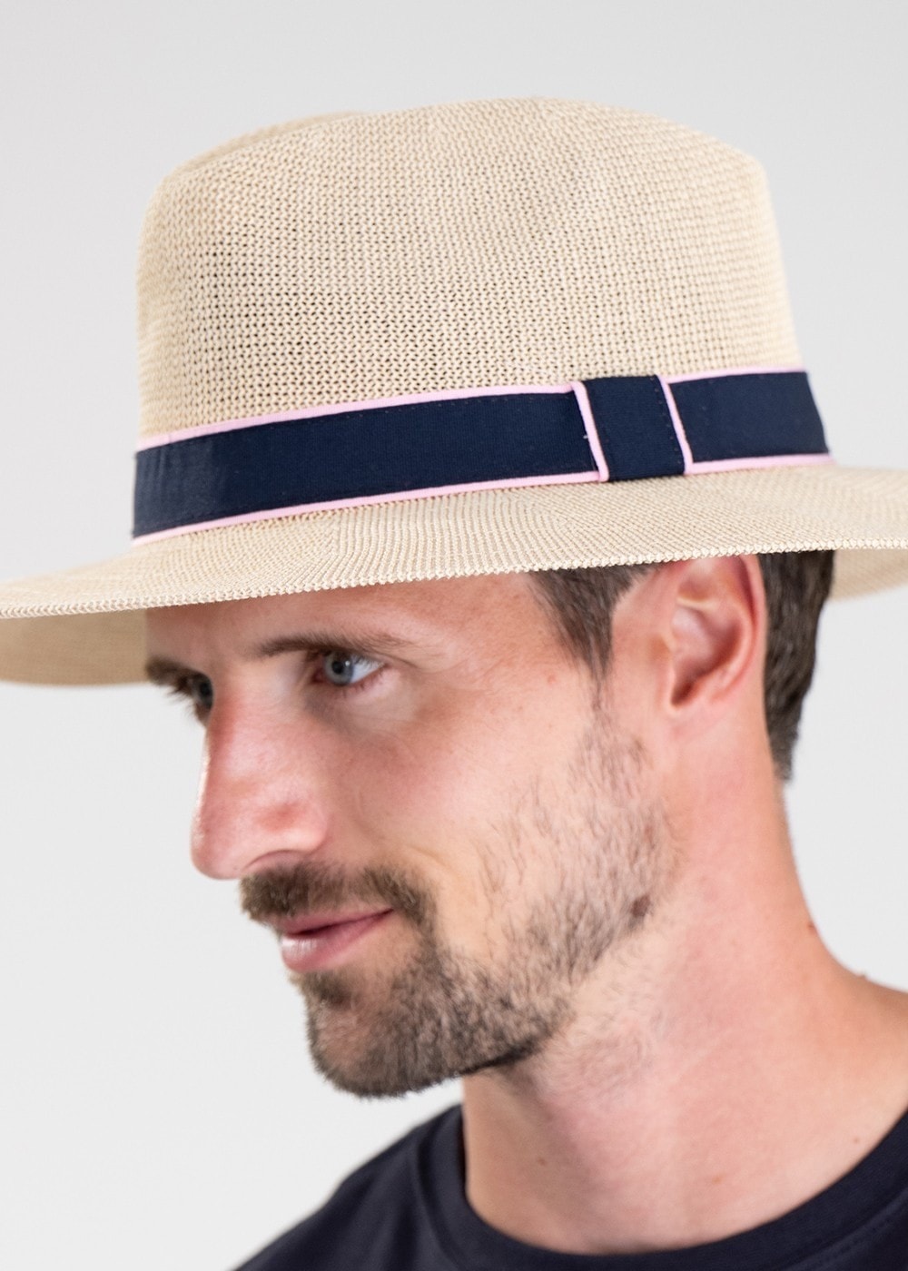 Porth Panama Hat - Navy and Pink Stripe - 3