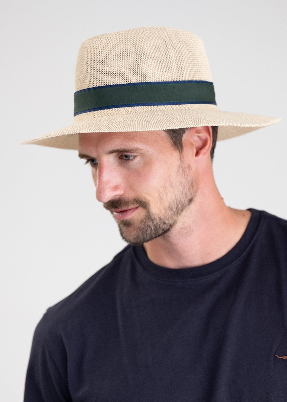 Porth Panama Hat - Navy and Green Stripe - 2