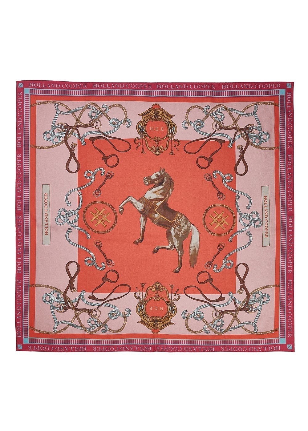 Regal Horse Silk Scarf - Coral - 3